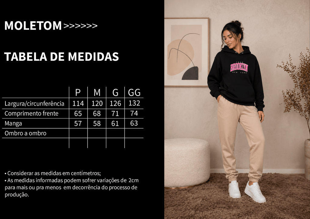 Moletom Feminino Canguru - Estampa Versátil  Brooklyn Rosa