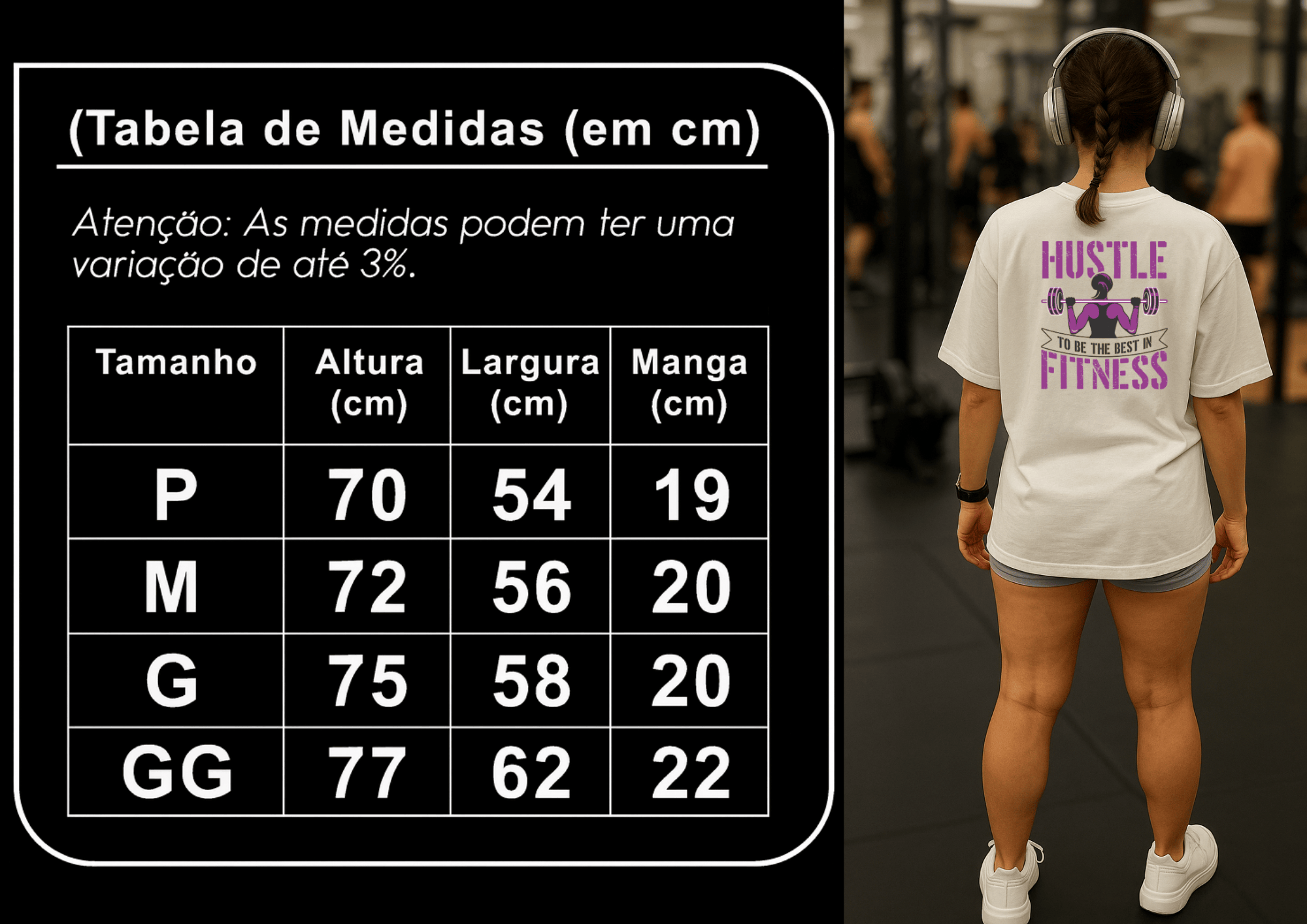 Camiseta Oversized Feminina | Hustle to Be the Best in Fitness