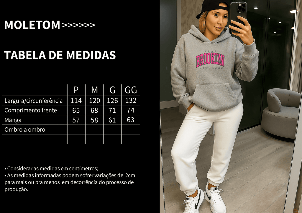 Moletom Feminino Canguru - Estampa Versátil  Brooklyn Rosa