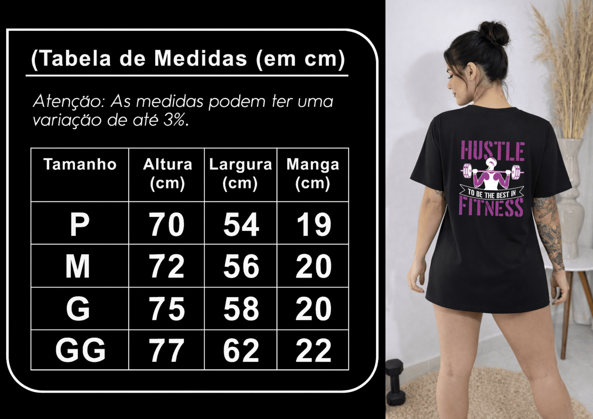 Camiseta Oversized (Camisetão) Feminina | Hustle to Be the Best in Fitness