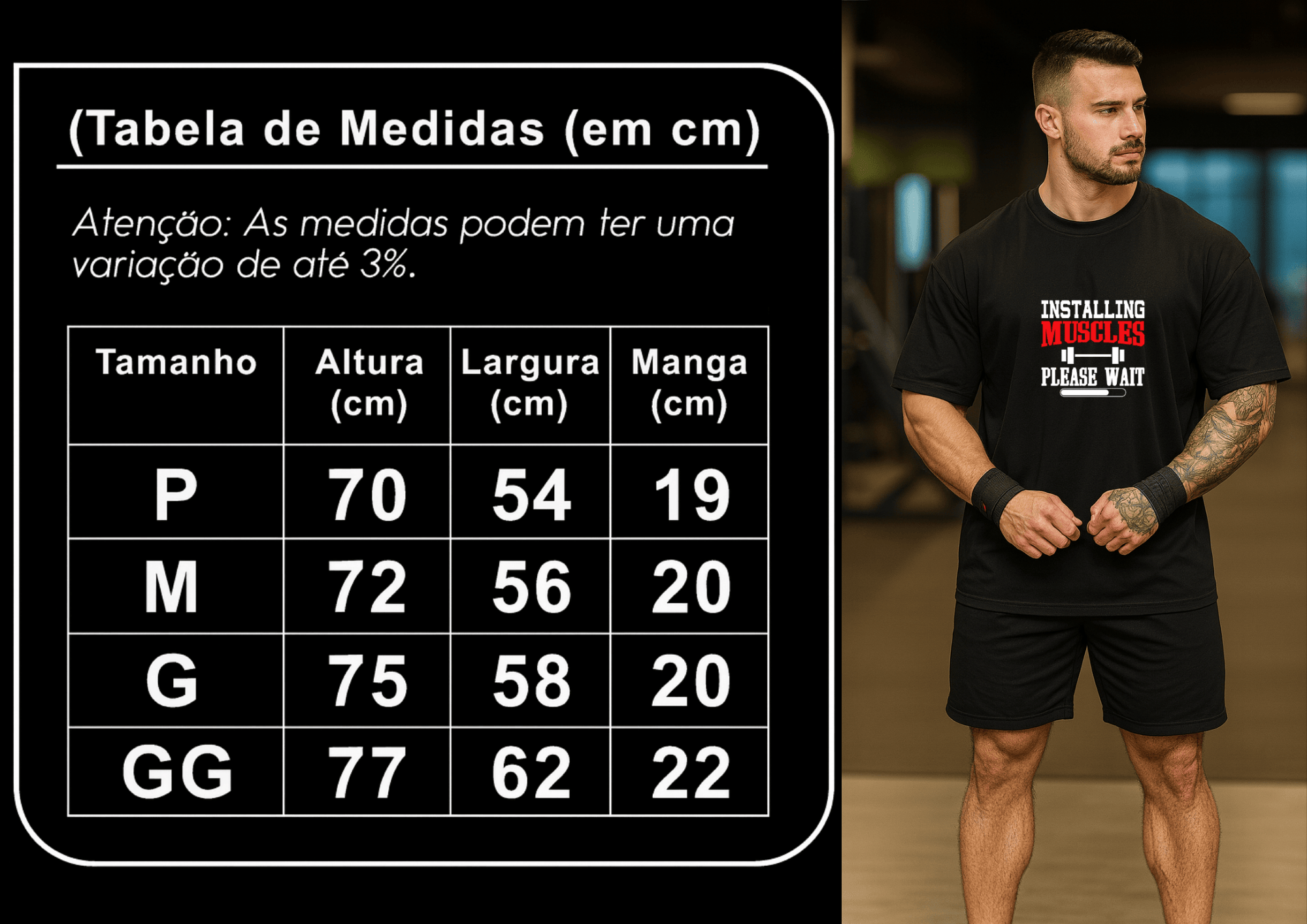 Camisetão Oversized Masculina | Estampa - Installing Muscles Please Wait