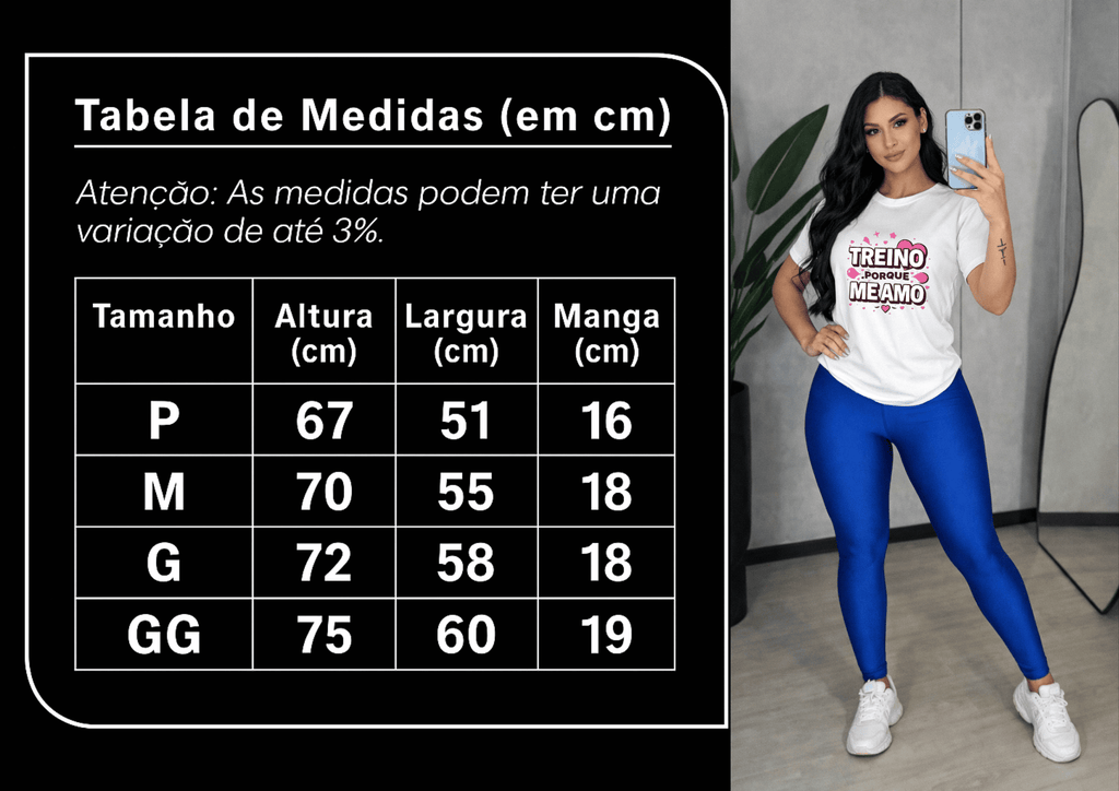 Camiseta Feminina Tradicional Manga Curta Almayda - Treino Porque Me Amo