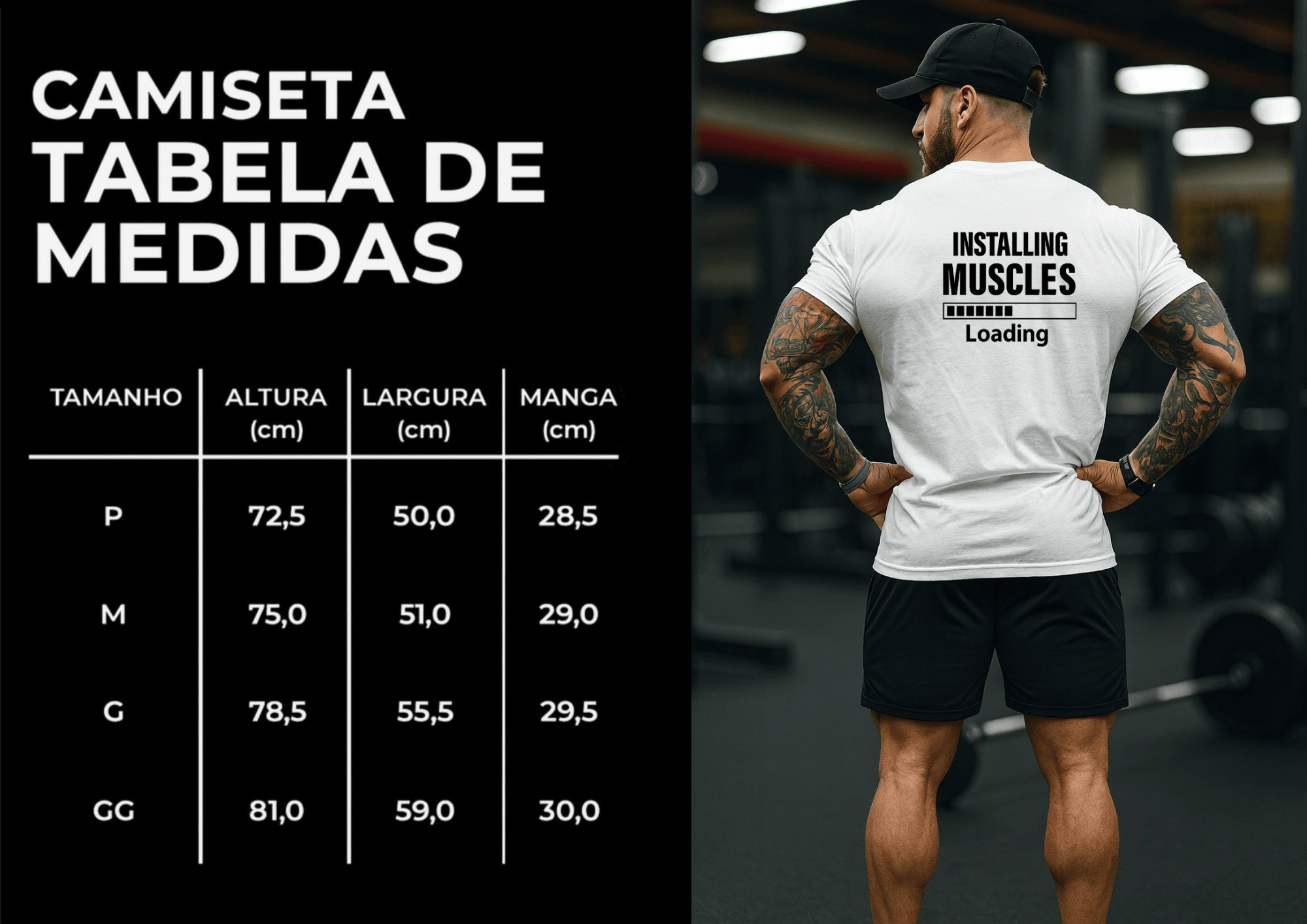 Camiseta Masculina | Estampa - Installing Muscles Preto
