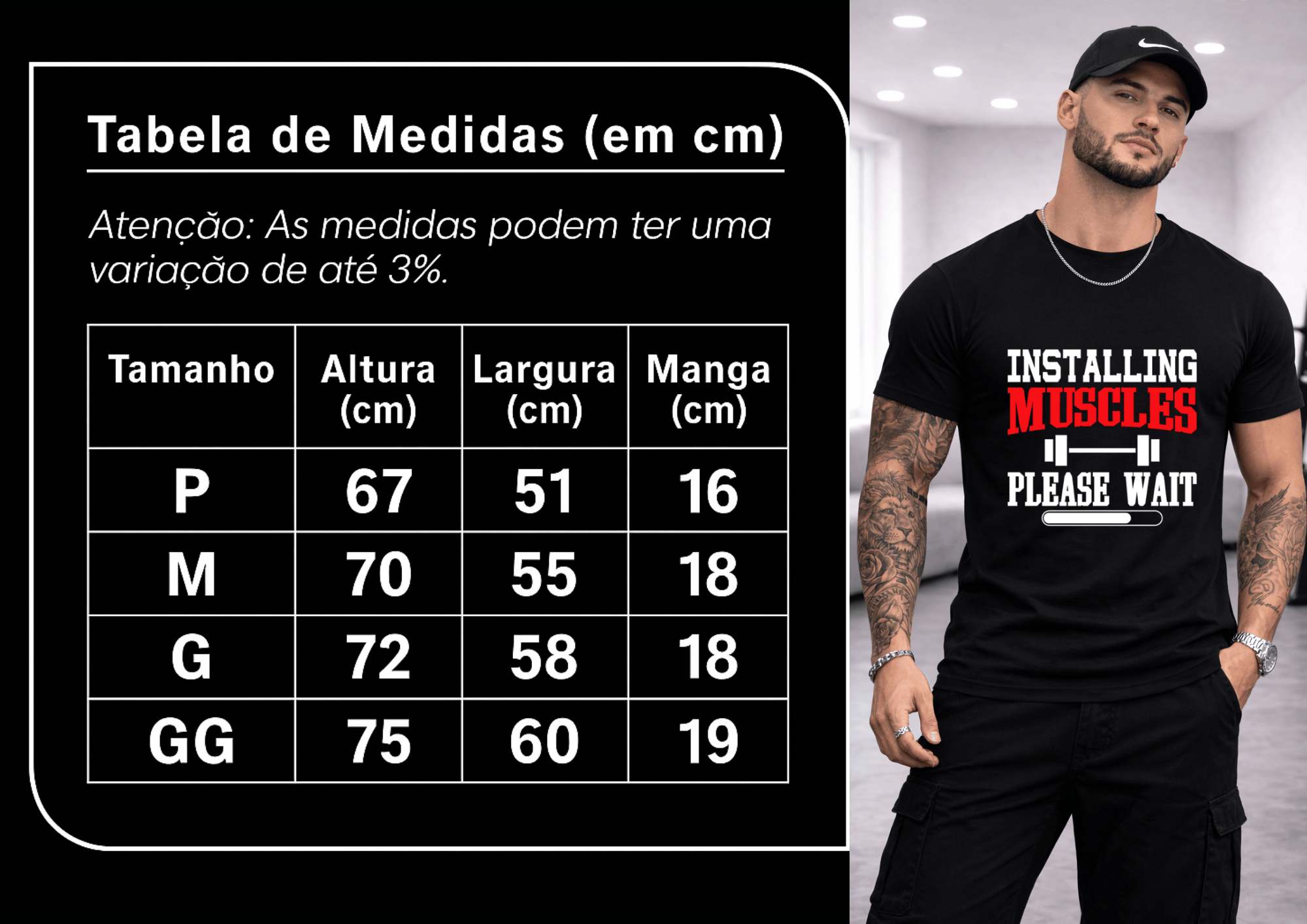 Camiseta Masculina Premium Manga Curta Tradicional - Installing Muscles Please Wait
