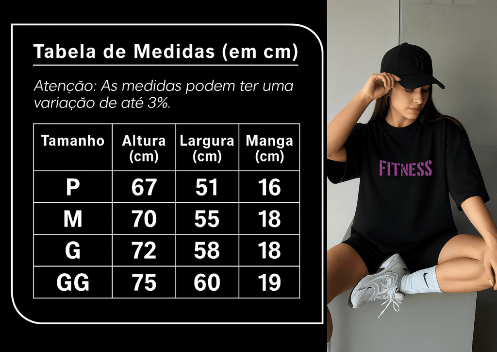 Camiseta Oversized Feminina | Estampa Fitness