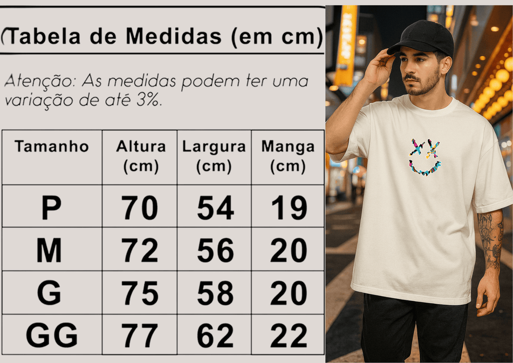Camiseta Oversized Masculina | Estampa - Smiley
