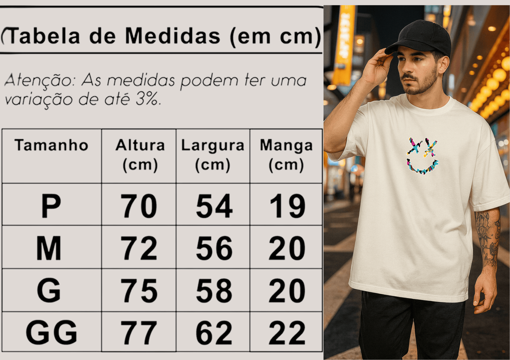 Camiseta Oversized Masculina | Estampa - Smiley