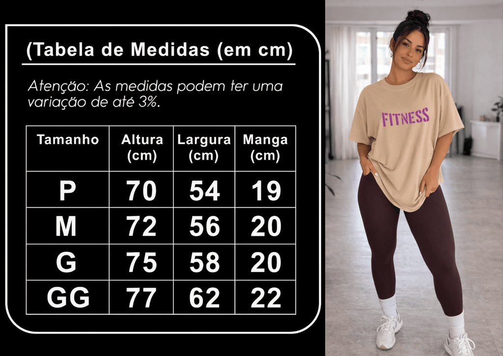 Camiseta Oversized (Camisetão) Feminina | Estampa Fitness