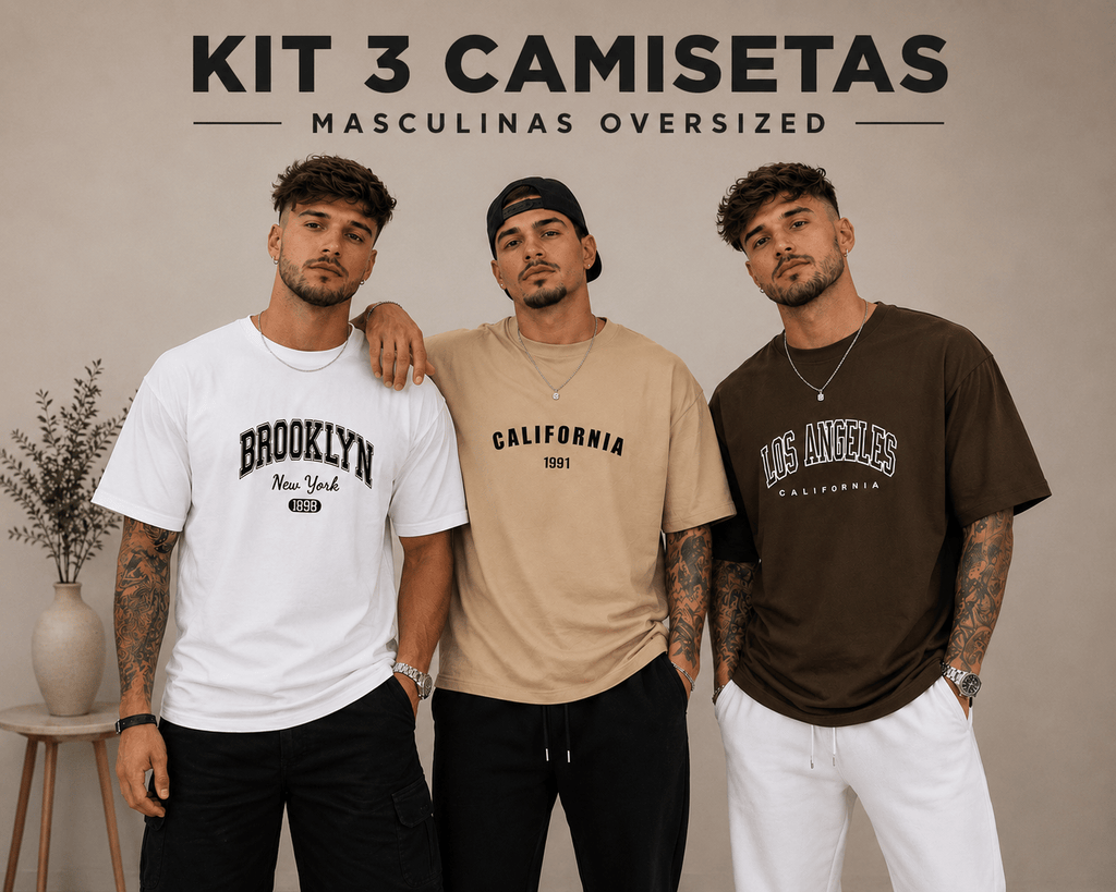 Kit Camisetão Masculino Everyday Oversized Collection - As mais Vendidas Kit Camisetão Masculino Everyday Oversized Collection