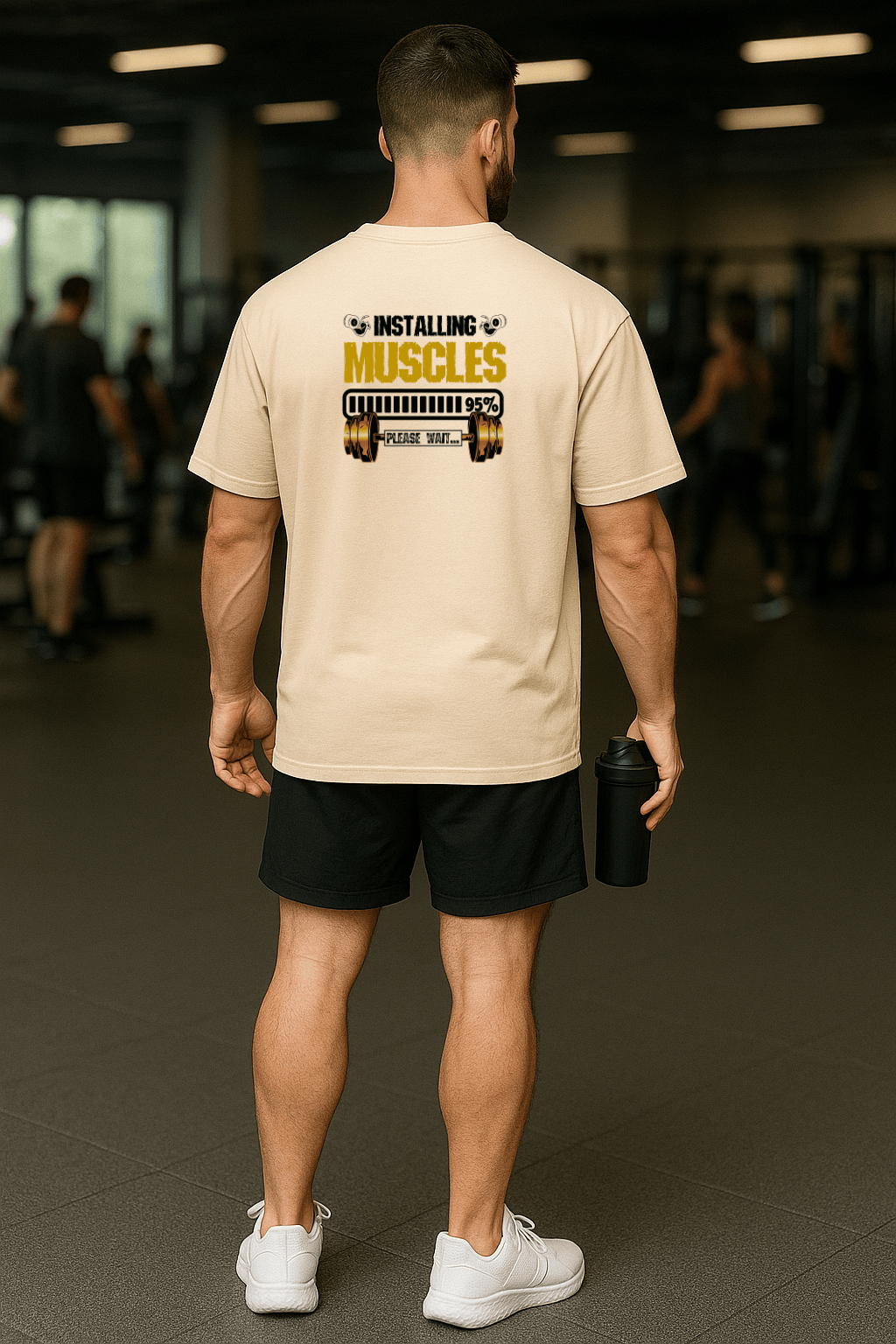 Camiseta Oversized Masculina | Estampa Instaling Muscles Amarelo