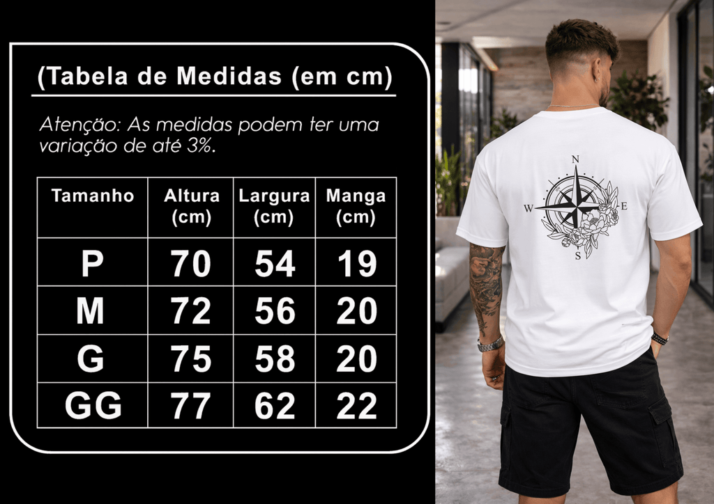 Camiseta Oversized Masculina | Estampa - Rosa dos Ventos Power
