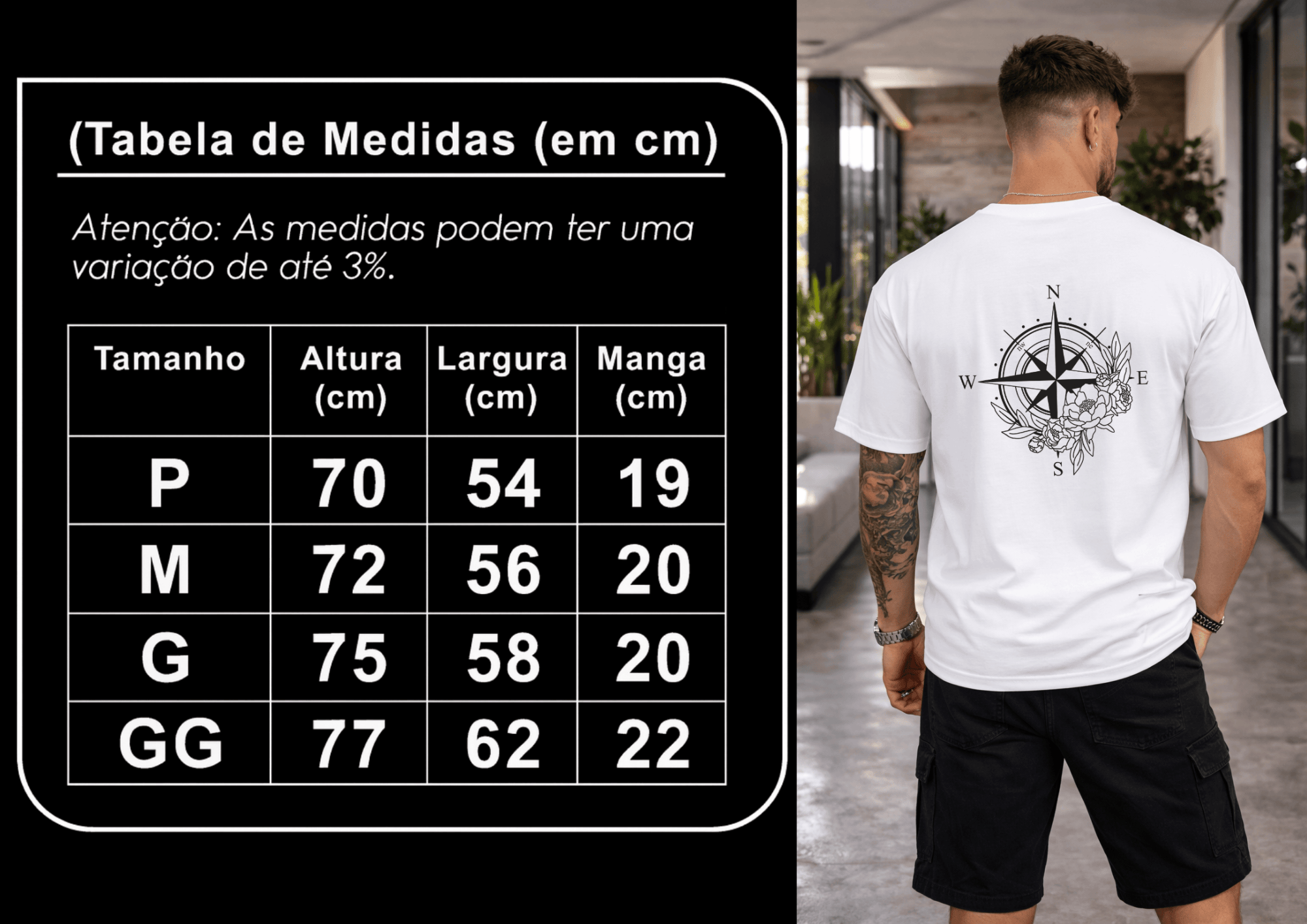 Camiseta Oversized Masculina | Estampa - Rosa dos Ventos Power