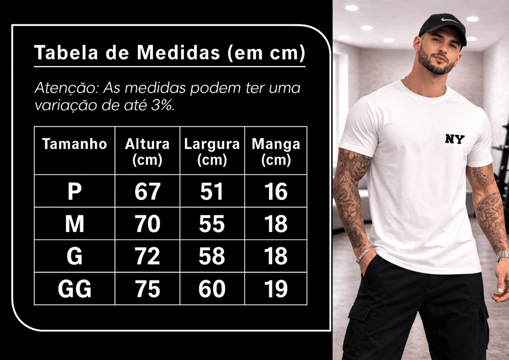 Camiseta Masculina Premium Manga Curta Tradicional  - NY Minimalista