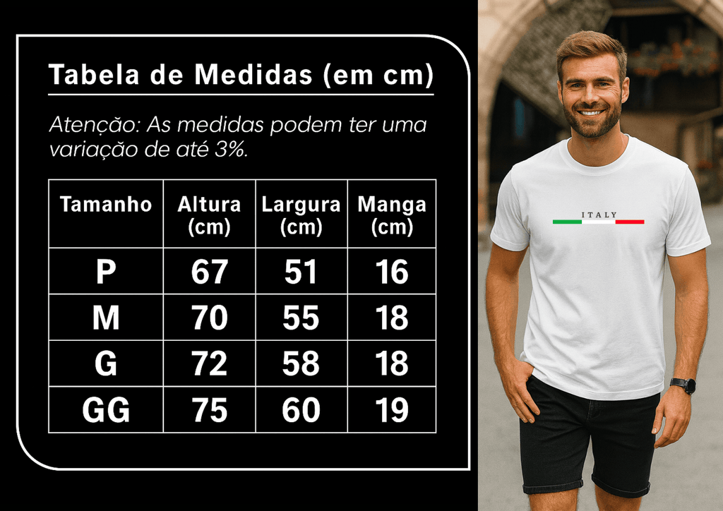 Camiseta Masculina Premium - Italy Algodão 100%