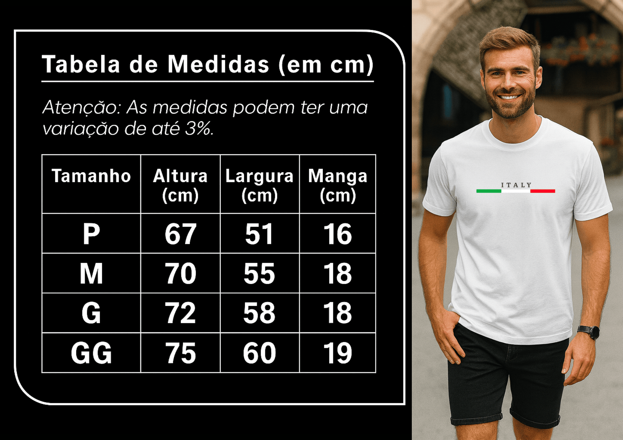 Camiseta Masculina Premium - Italy Algodão 100%