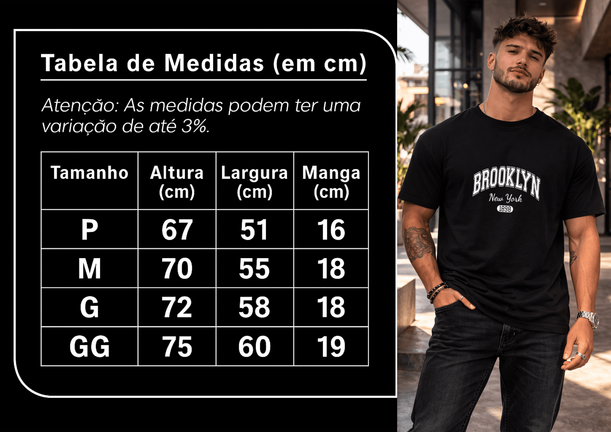 Camiseta Masculina Premium Manga Curta Tradicional | Estampa - Brooklyn New York