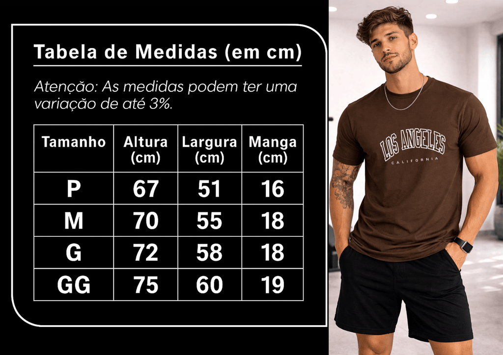 Camiseta Masculina Premium Manga Curta Tradicional  - Los Angeles California