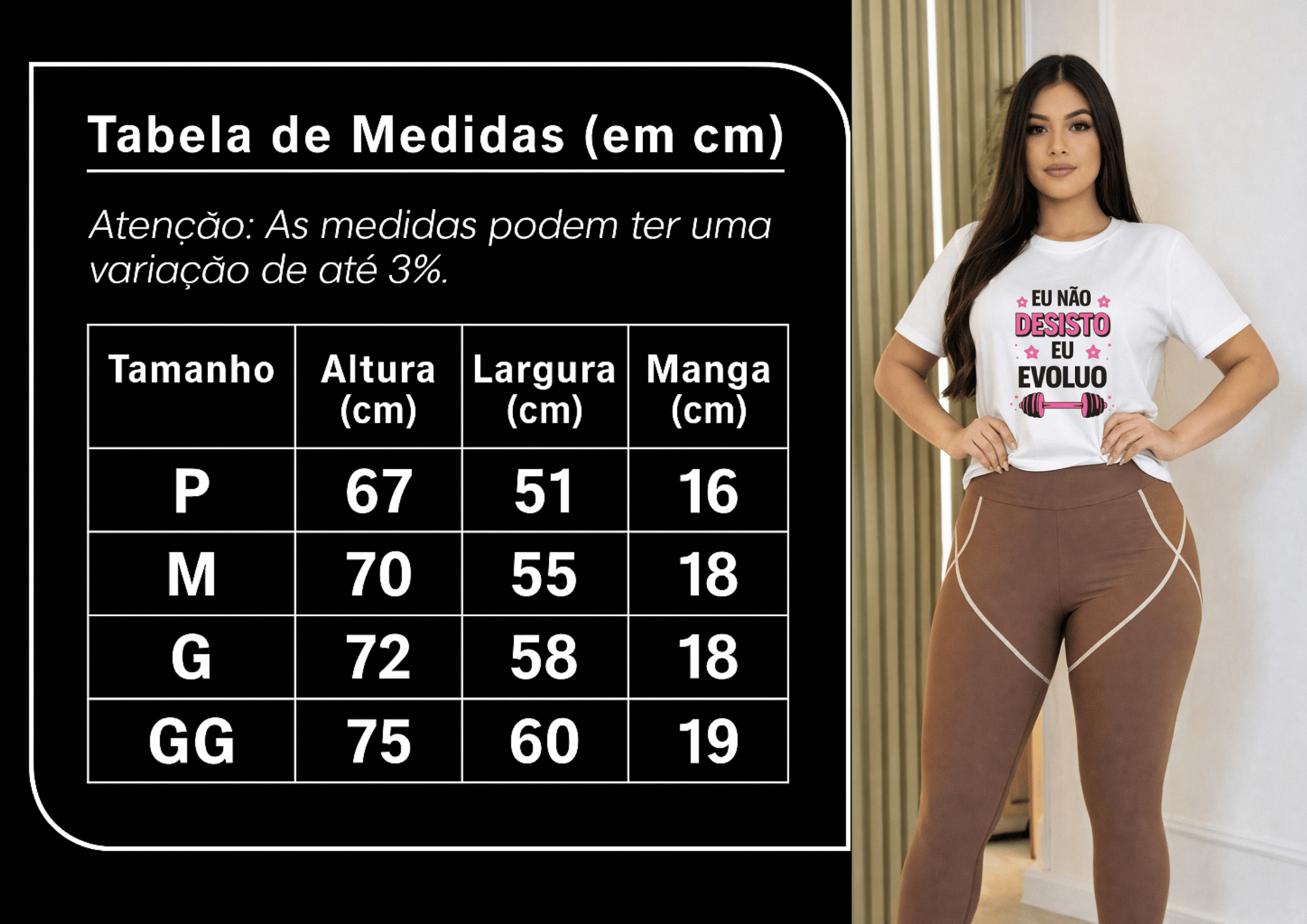 Camiseta Feminina Tradicional Manga Curta Almayda - Eu Não Desisto, Eu Evoluo