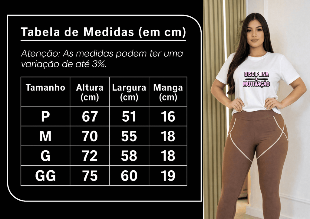 Camiseta Feminina Tradicional Manga Curta Almayda - Disciplina e Motivação