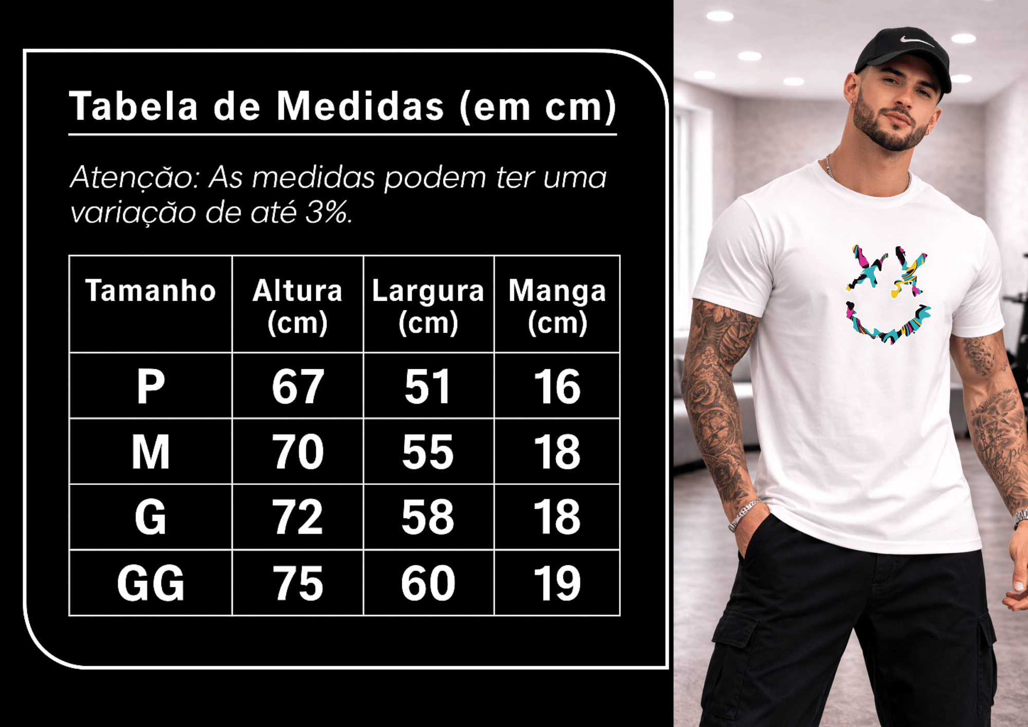 Camiseta Masculina Premium Manga Curta Tradicional  - Smiley