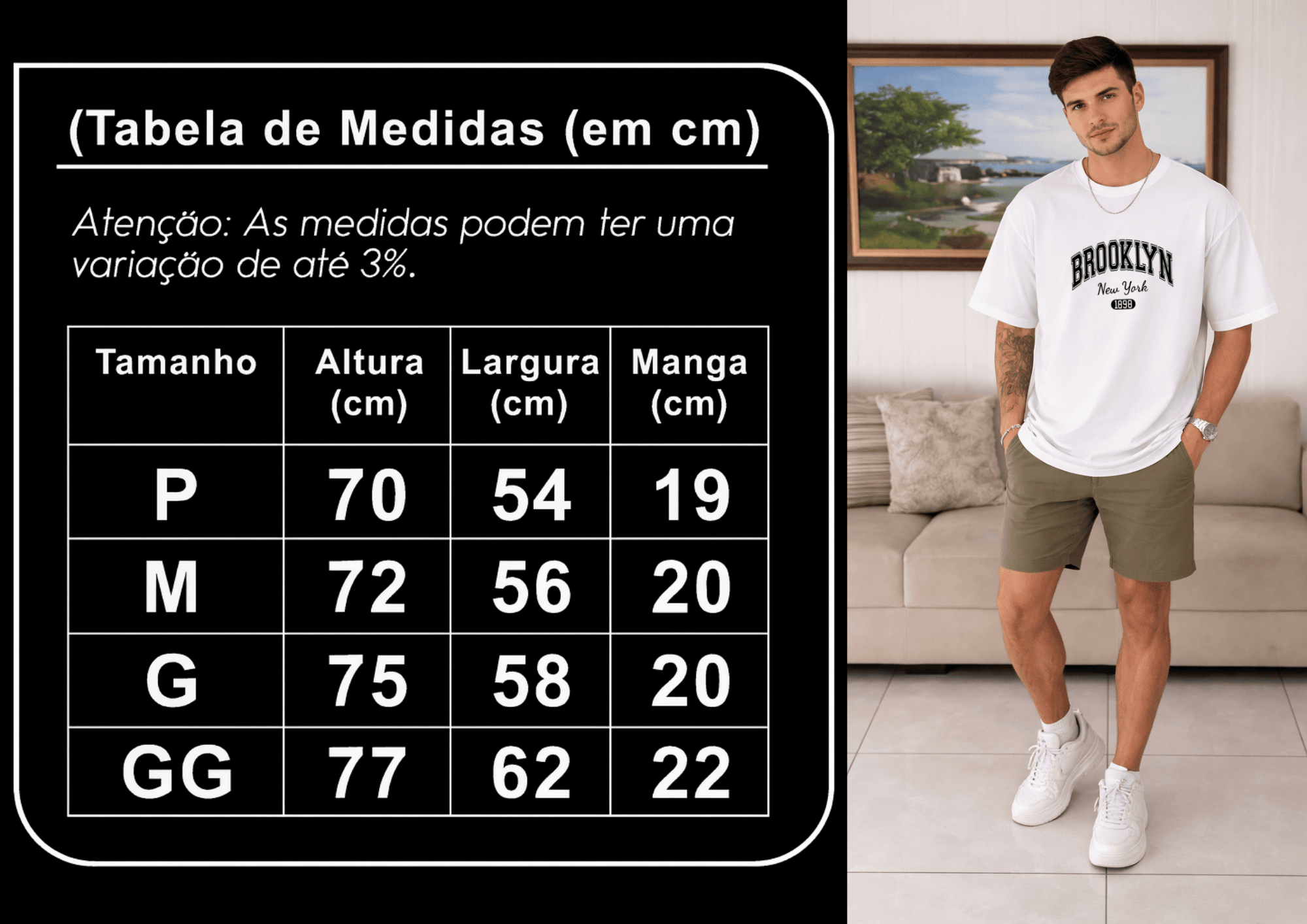 Camiseta Oversized Masculina | Estampa - Brooklyn Nova York