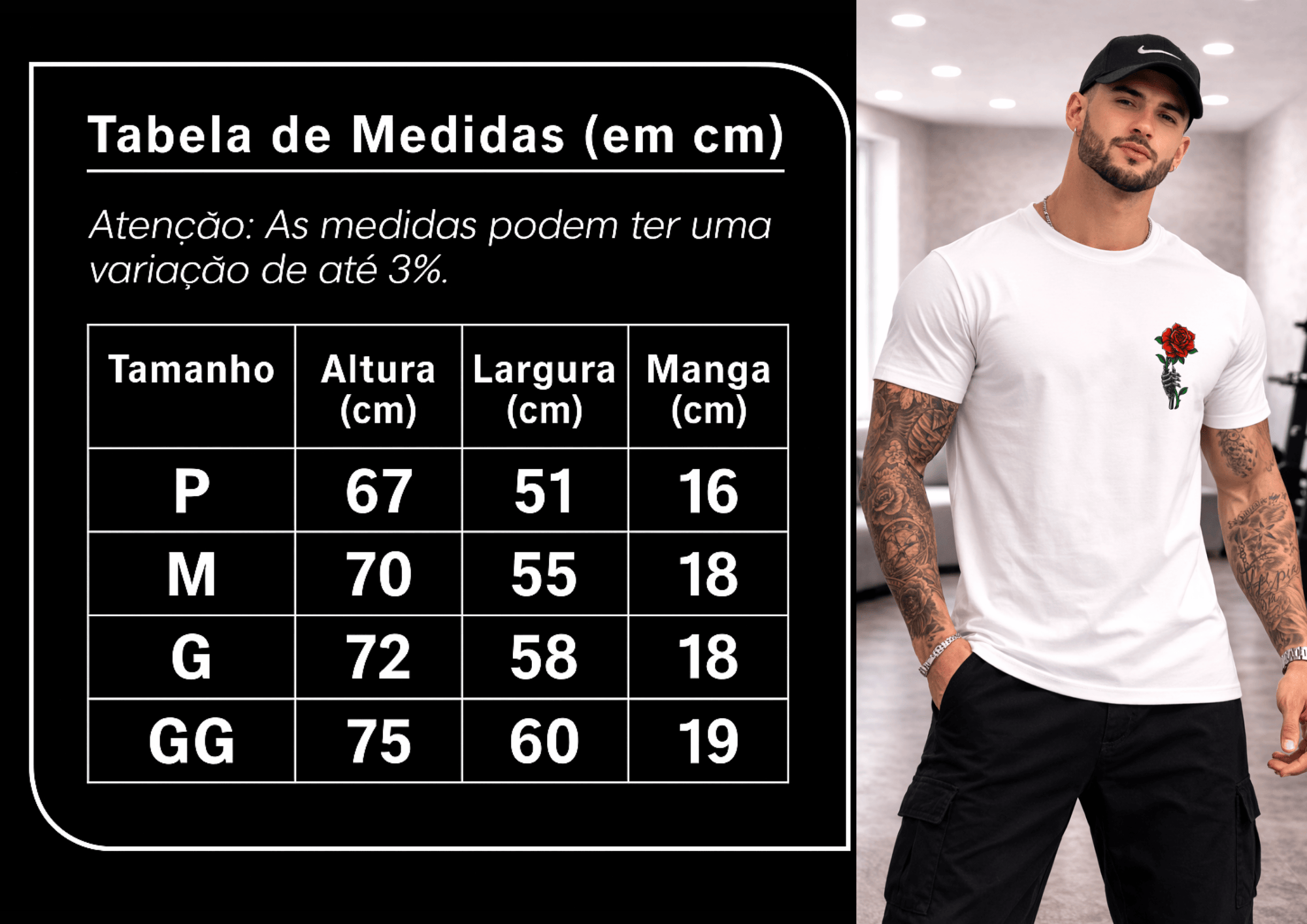 Camiseta Masculina Tradicional Manga Curta - Rose Pain Red