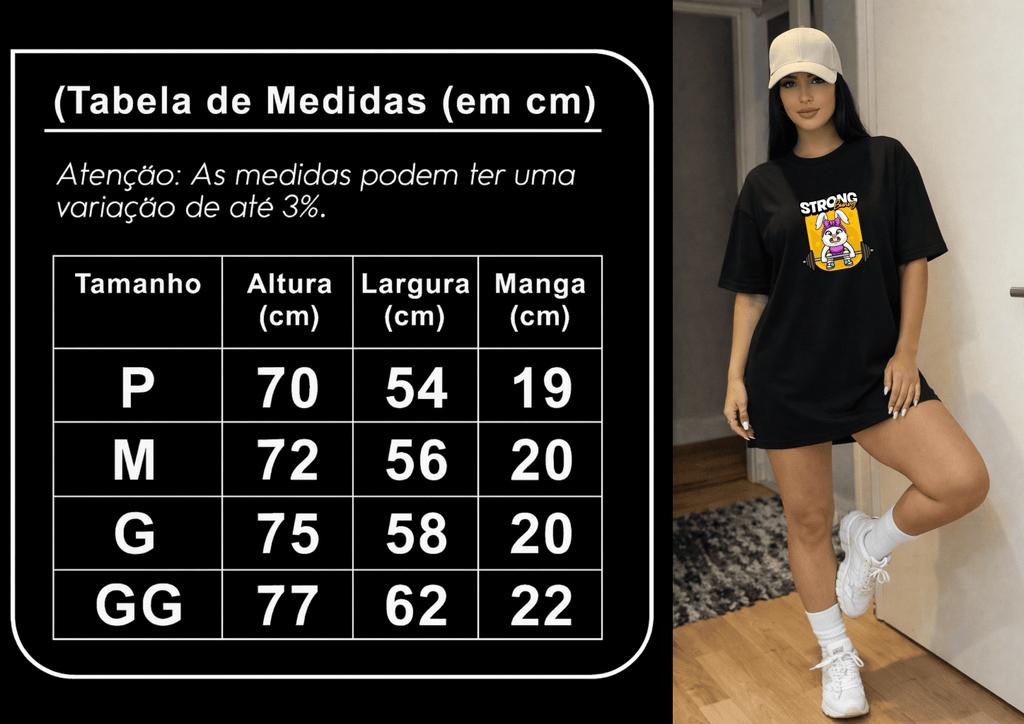 Camisetão Oversized  Feminina Power Strong Bunny | Premium | Estilo Street Fitness