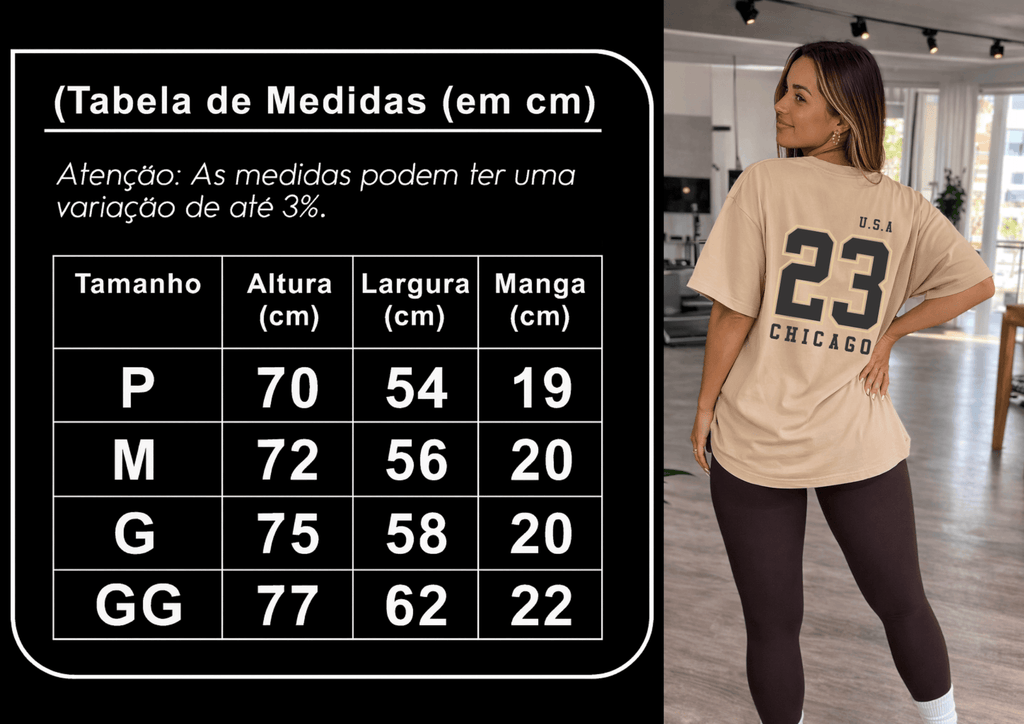 Camiseta Oversized (Camisetão) Feminina -  U.S.A 23 Chicago | Estampa nas Costas