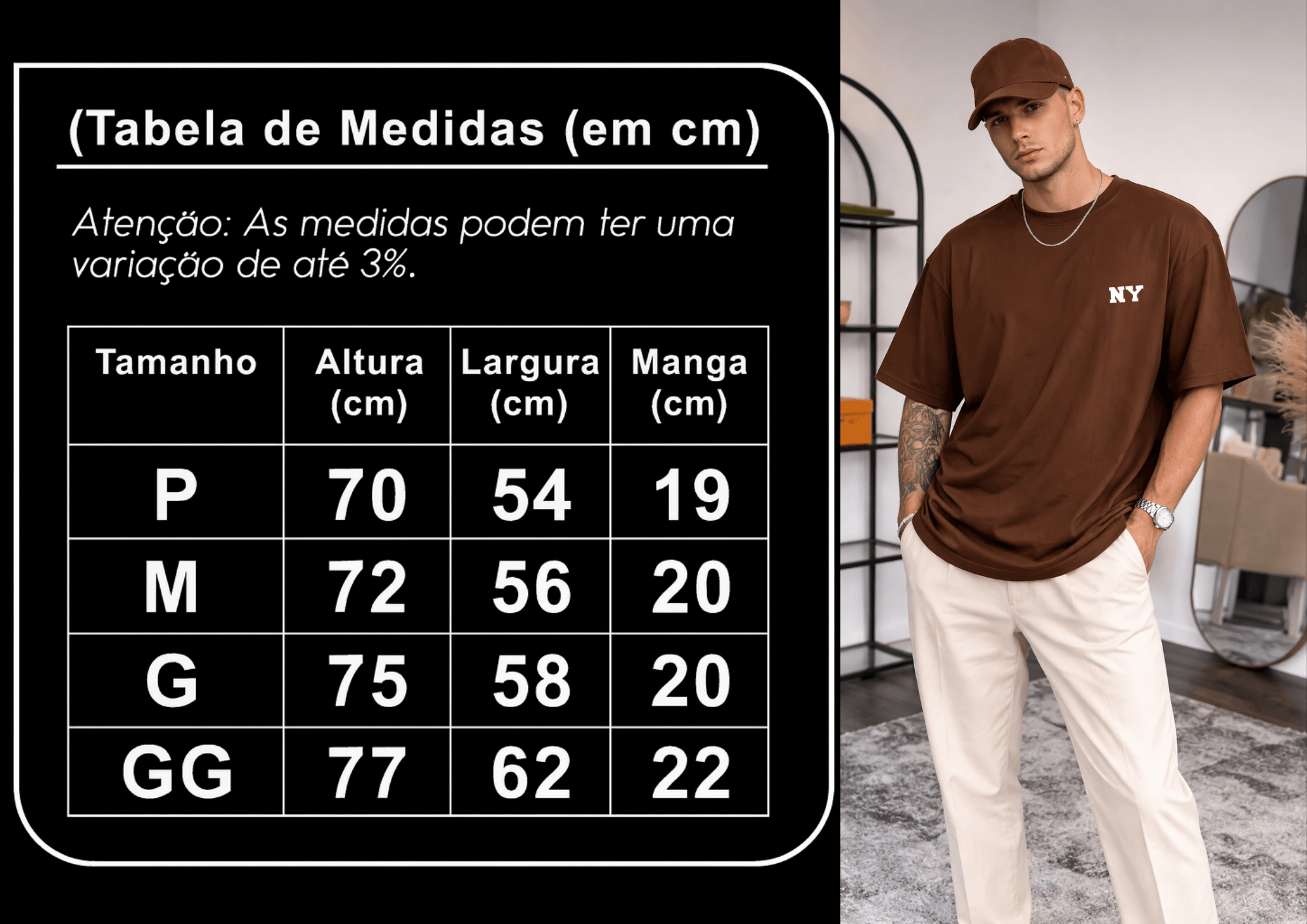 Camiseta Oversized Masculina | Estampa - NY