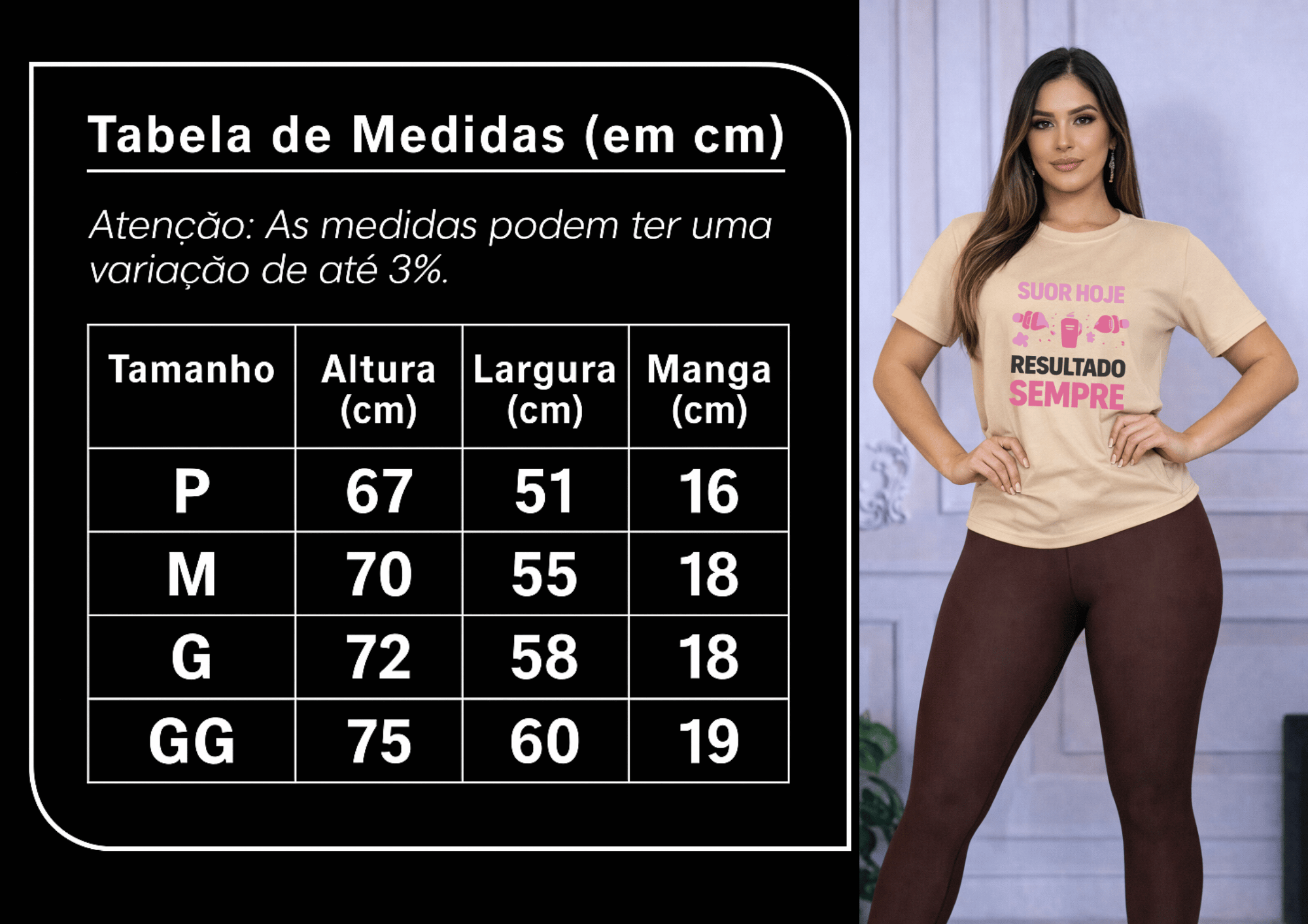 Camiseta Feminina Tradicional Manga Curta Almayda - Suor Hoje, Resultado Sempre