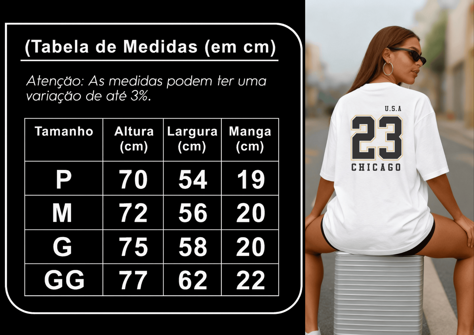 Camiseta Oversized Feminina -  U.S.A 23 Chicago | Estampa nas Costas