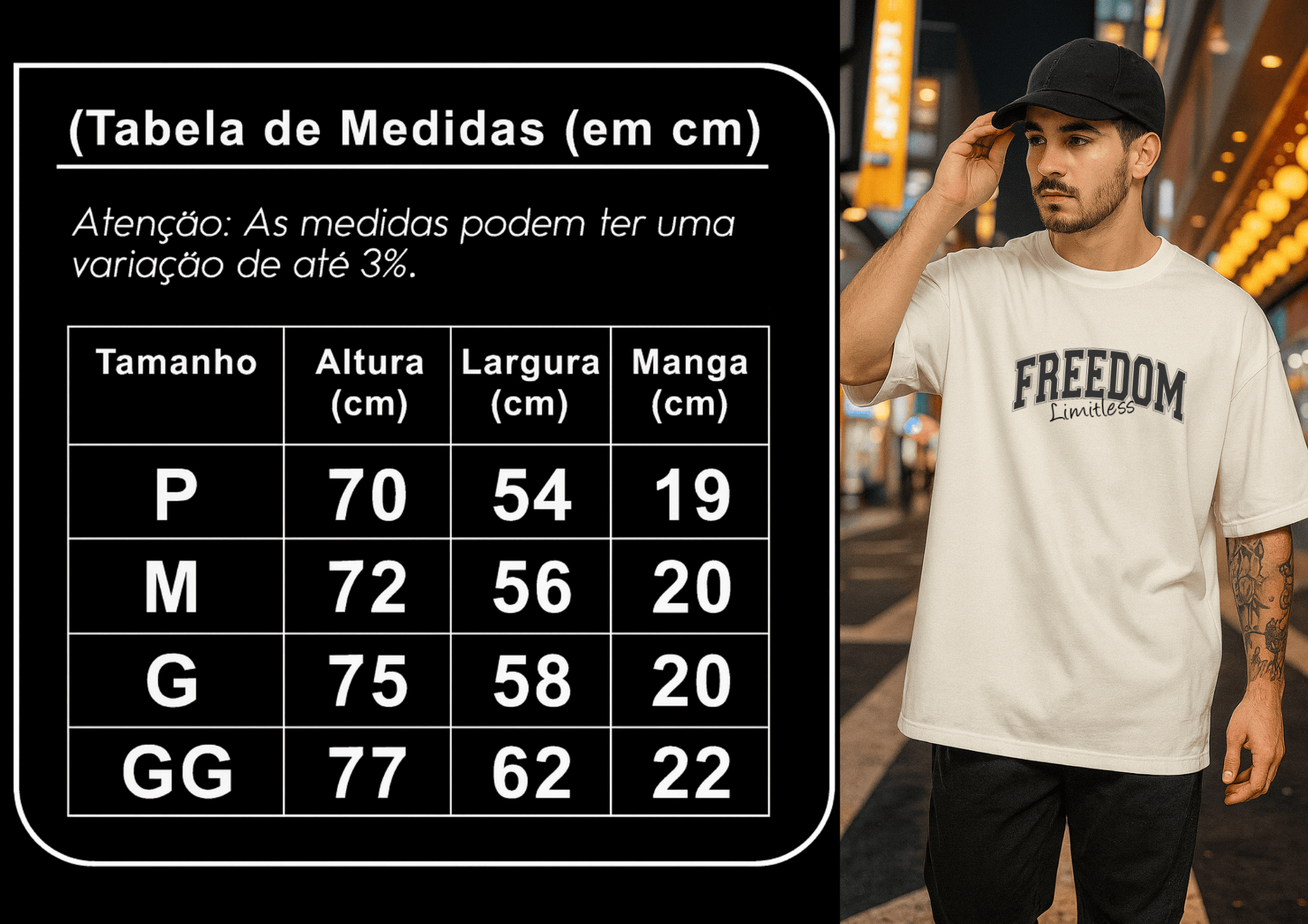 Camiseta Oversized Masculina | Estampa - Freedom Limitles