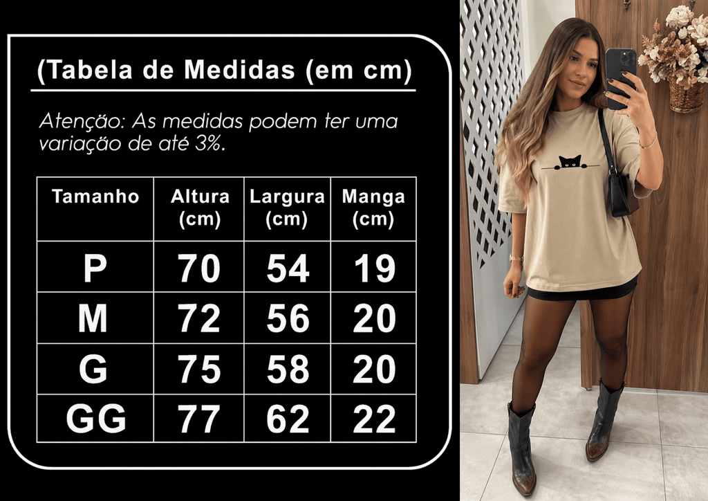 Camisetão Feminino Oversized - Almayda Peek Cat