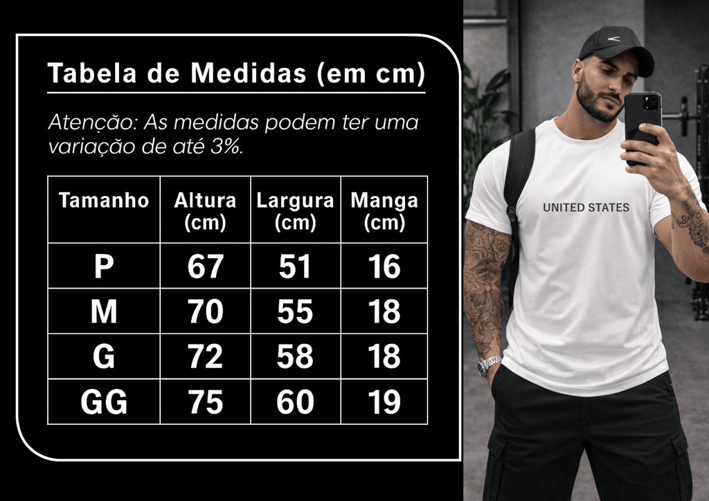 Camiseta Masculina Premium Manga Curta Tradicional  - United States