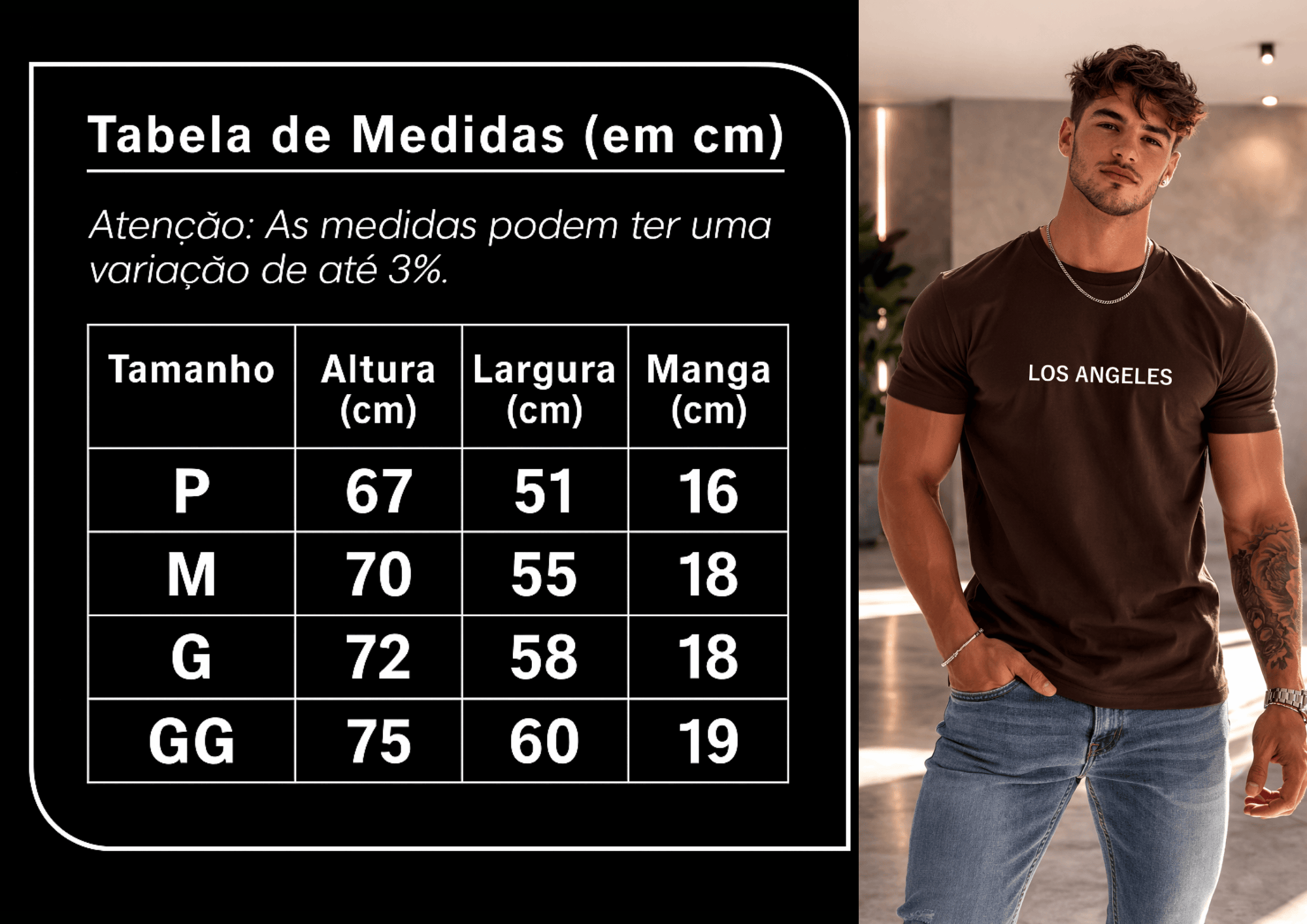 Camiseta Masculina Manga Curta Tradicional - Los Angeles Premium