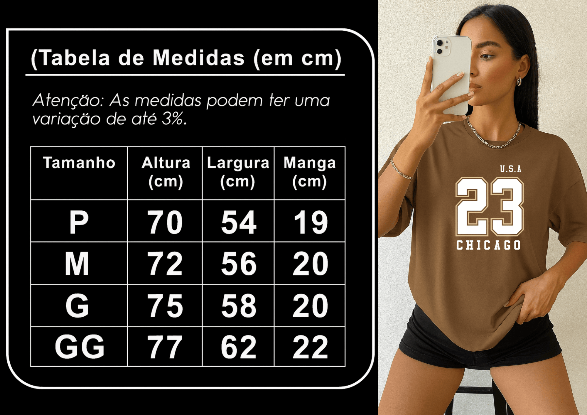Camiseta Oversized Feminina -  U.S.A 23 Chicago