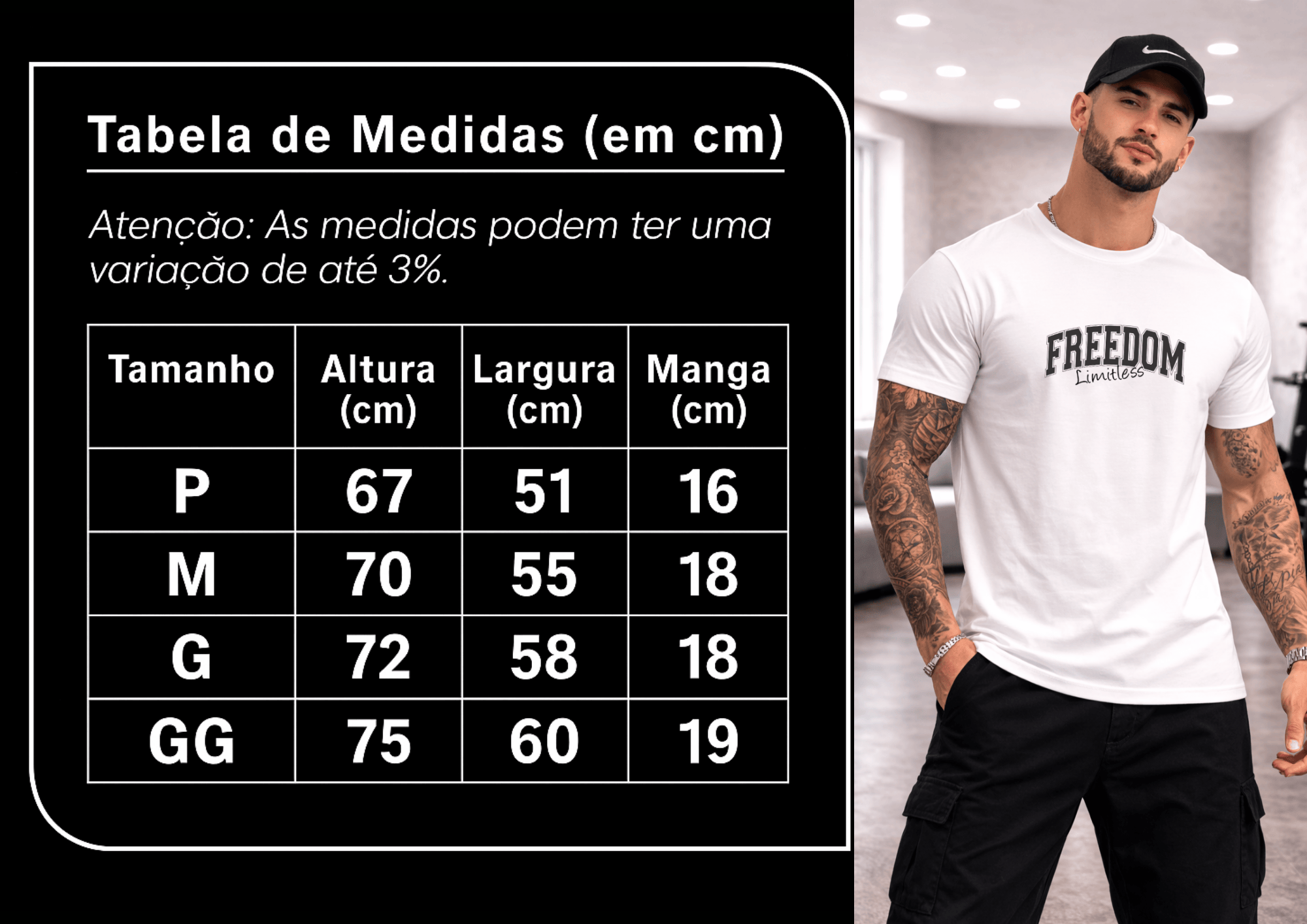 Camiseta Masculina Premium Manga Curta Tradicional | Estampa - Freedom Limitles