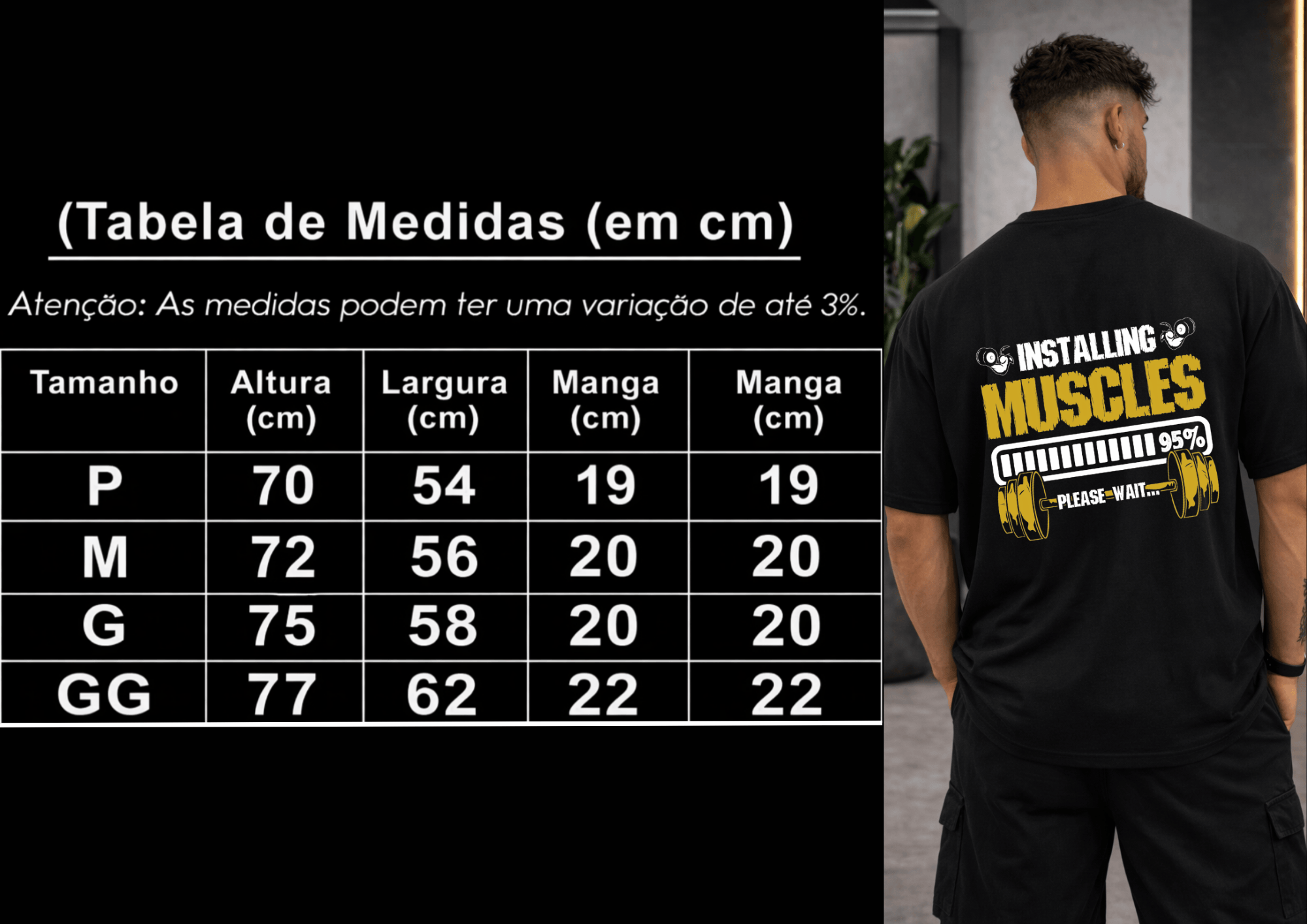 Camisetão Oversized Masculina | Estampa Instaling Muscles Please Wait Halteres