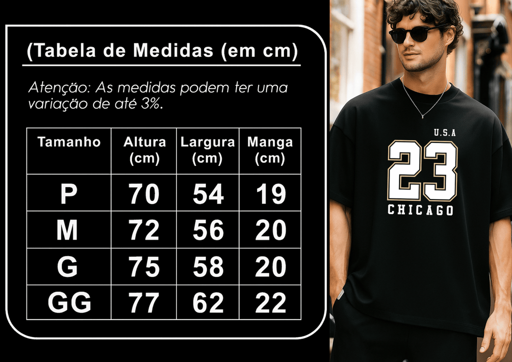 Camiseta Oversized Masculina -  U.S.A 23 Chicago