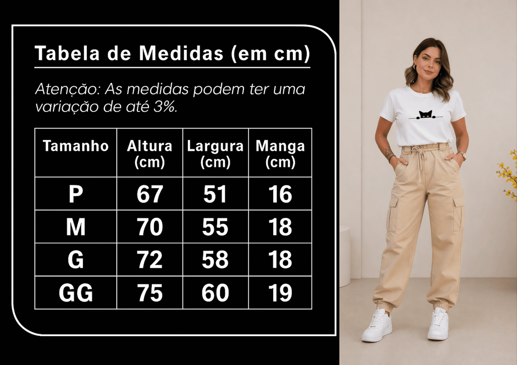 Camiseta Feminina Tradicional Manga Curta - Almayda Peek Cat