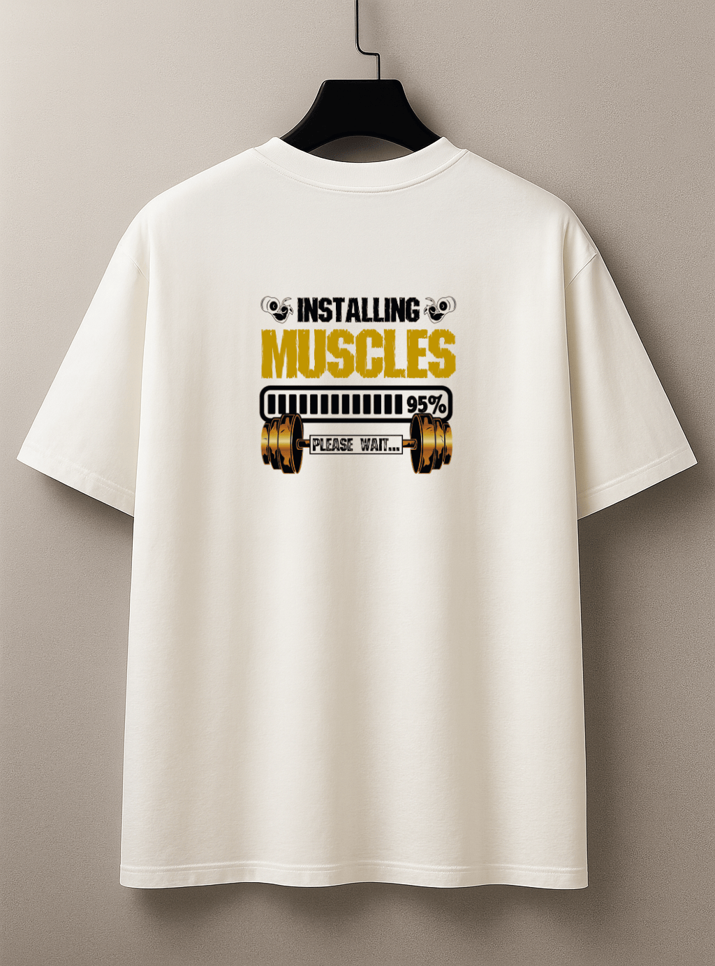 Camiseta Oversized Masculina | Estampa Instaling Muscles Amarelo