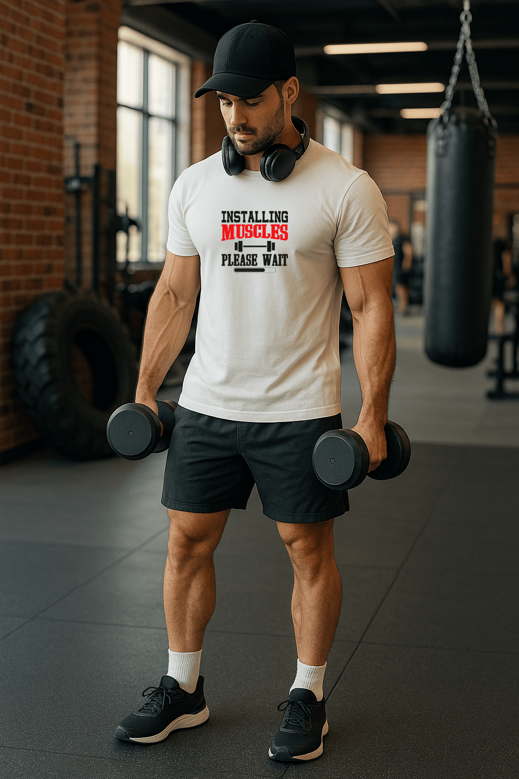 Camiseta Masculina | Estampa Installing Muscles Vermelho