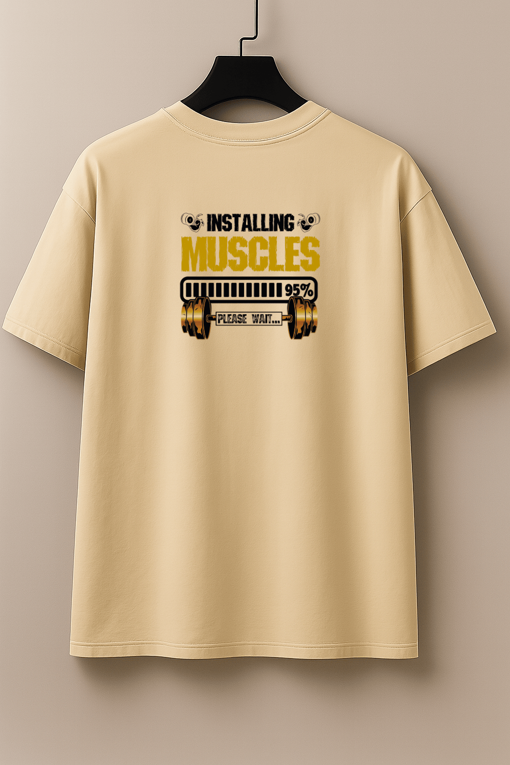 Camiseta Oversized Masculina | Estampa Instaling Muscles Amarelo