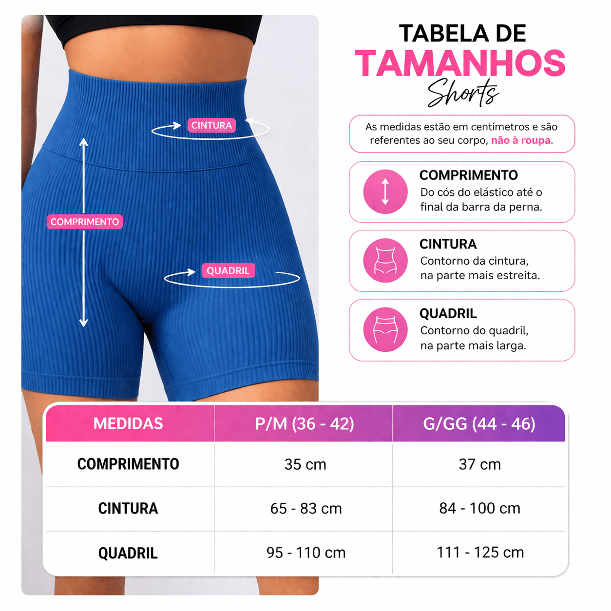 Kit 3 Shorts Femininos Canelados Fitness | Azul, Preto e Vermelho
