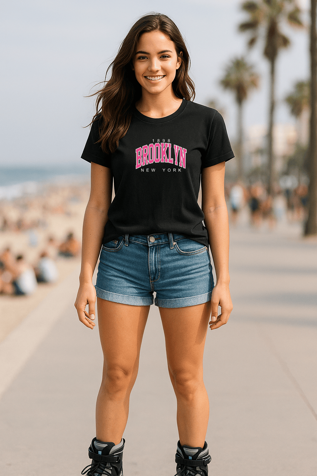 Camiseta Feminina | Estampa - Brooklyn New York Rosa