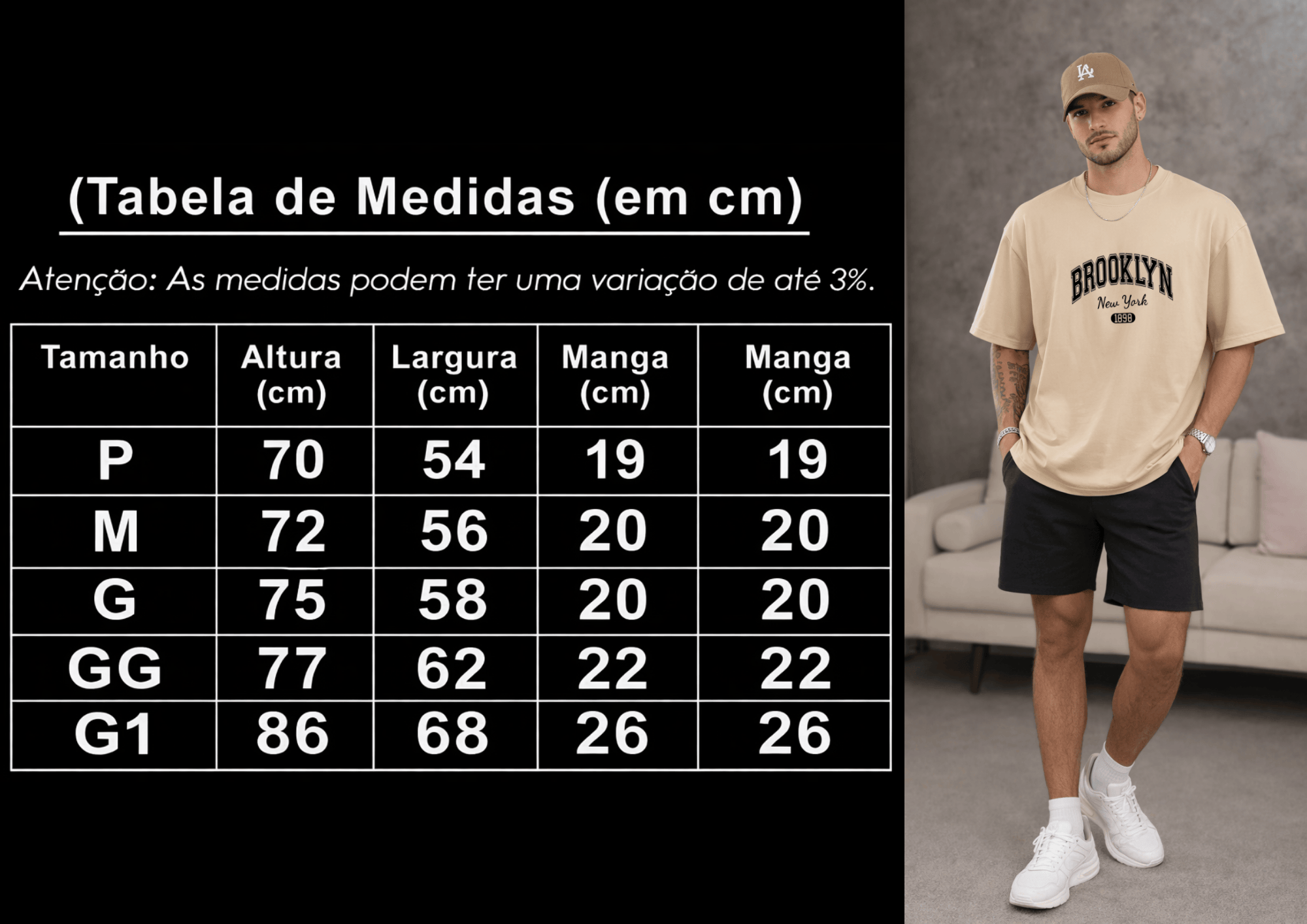 Camiseta Oversized Masculina | Estampa - Brooklyn Nova York