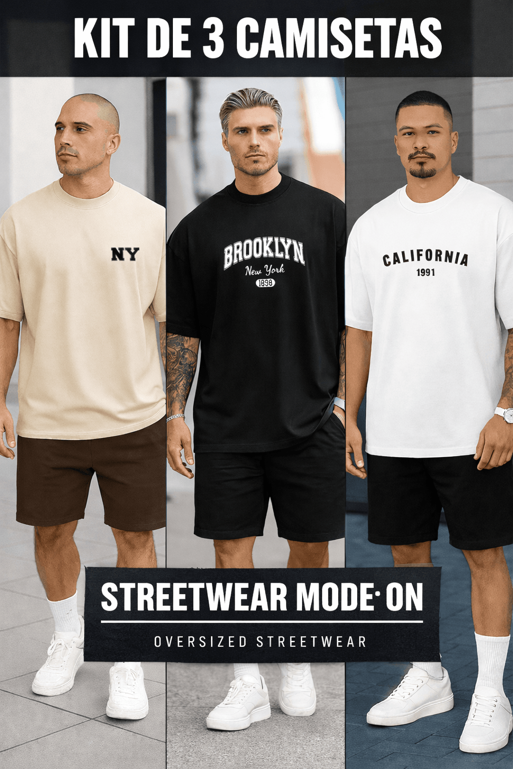 Camiseta Oversized Masculina - kit com 3 Camisetas - As mais Vendidas