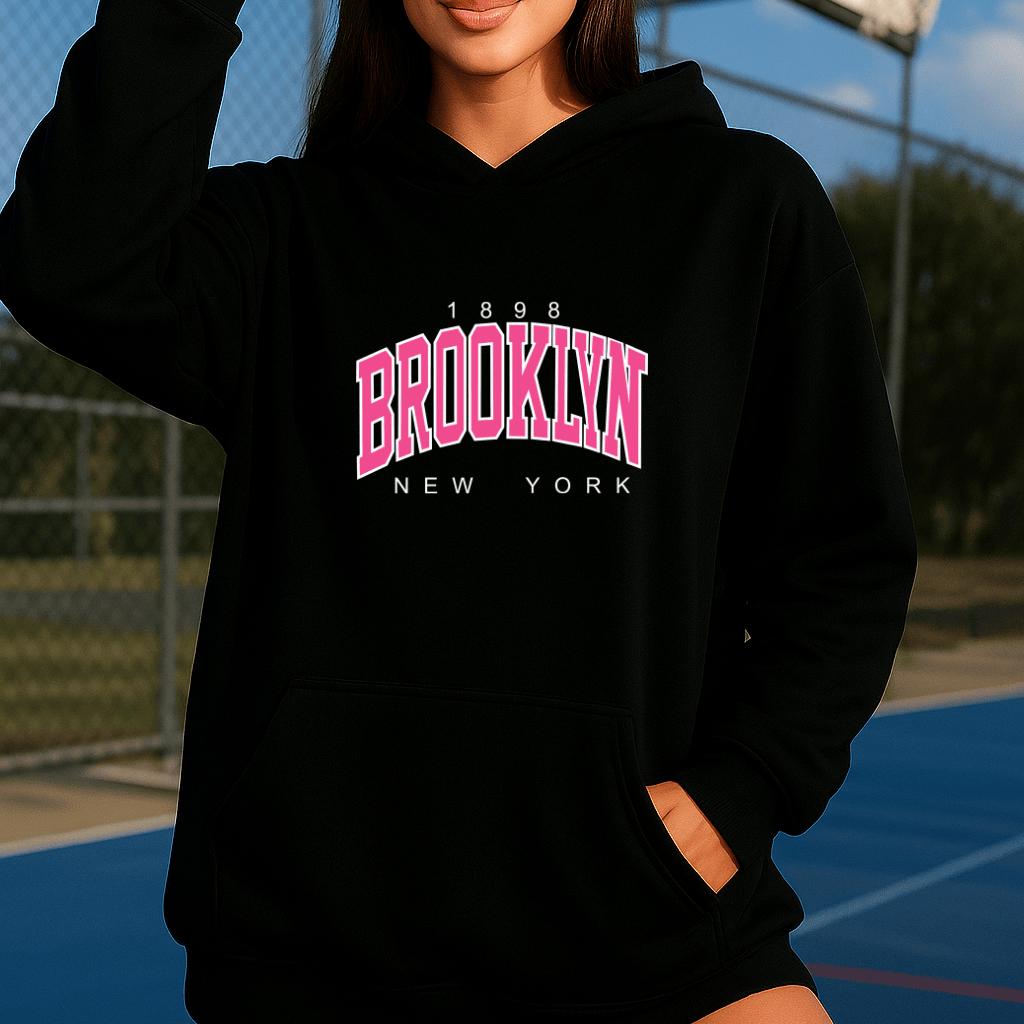 Moletom Feminino Canguru - Estampa Versátil  Brooklyn Rosa