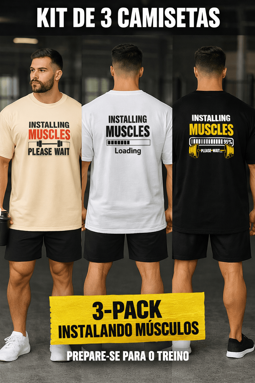 kit com 3 Camisetas Oversized Masculina - Installing Muscles - As mais Vendidas