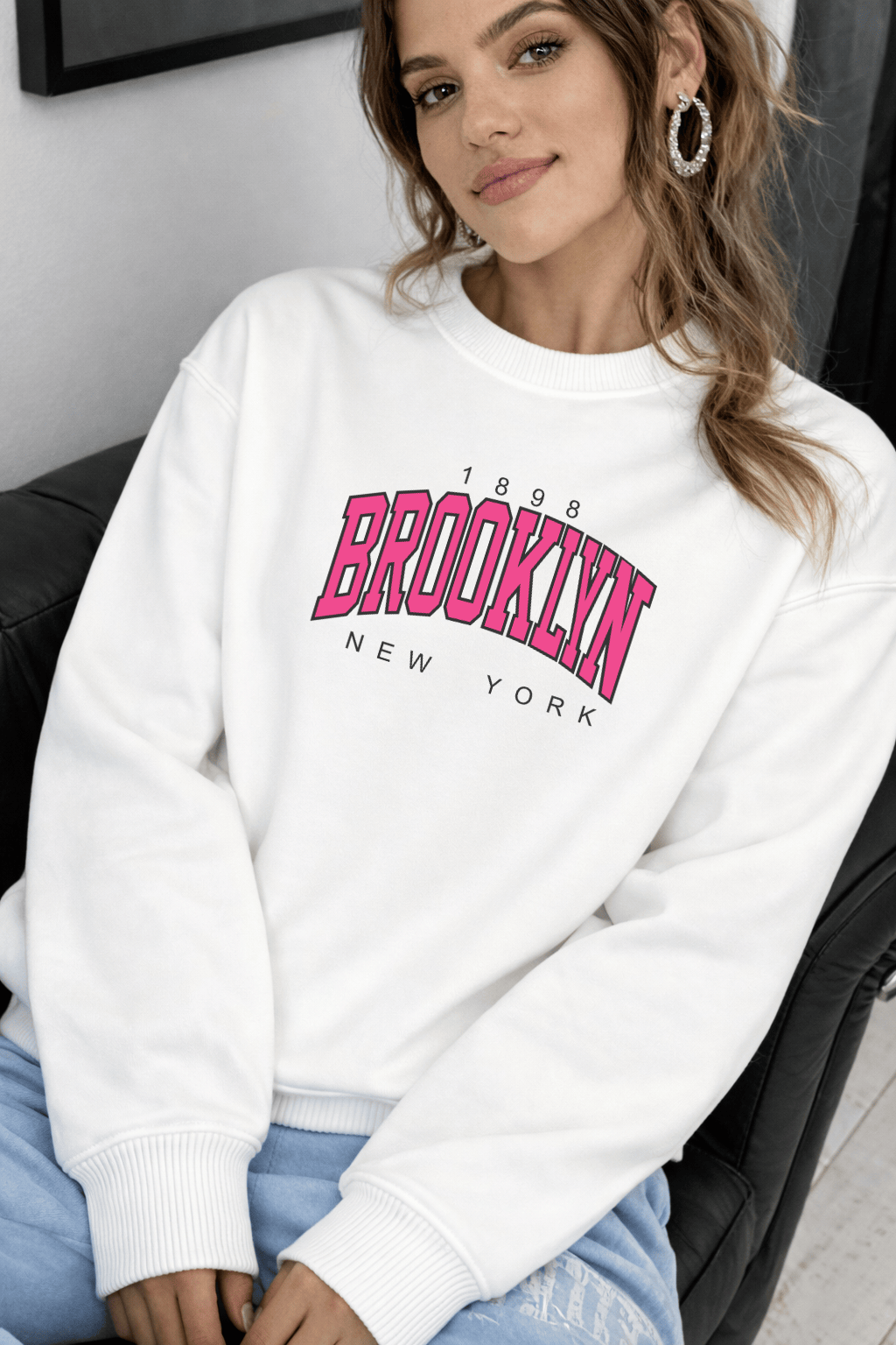 Moletom Feminino Careca - Brooklyn New York Estampa Rosa